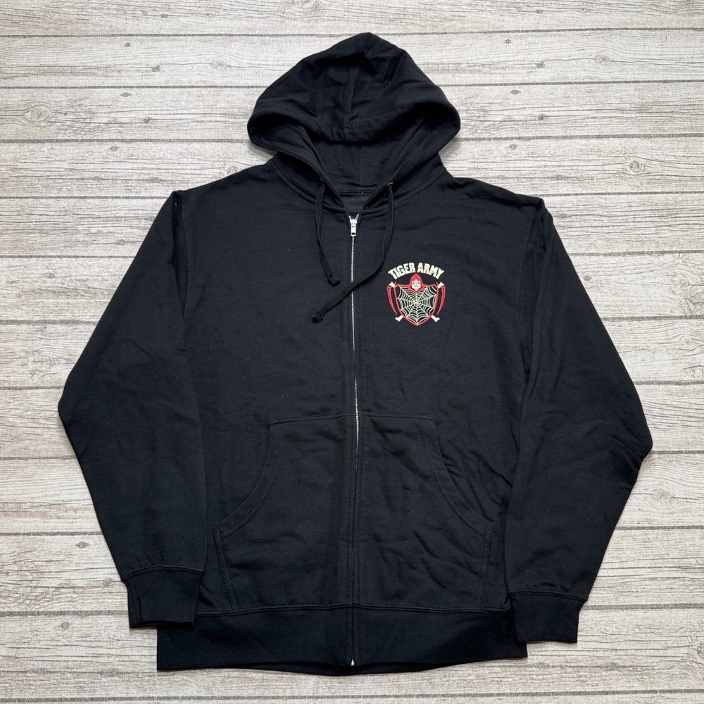 Tiger Army Zip Hoodie Mens M Psychobilly Band Merch Halloween Reaper Never Die